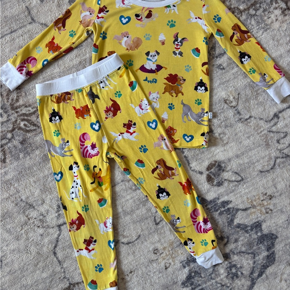 Little Sleepies Yellow Cartoon Dog Print Pajama Set